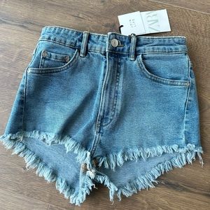 Zara Denim Mini Shorts Fringed Distressed